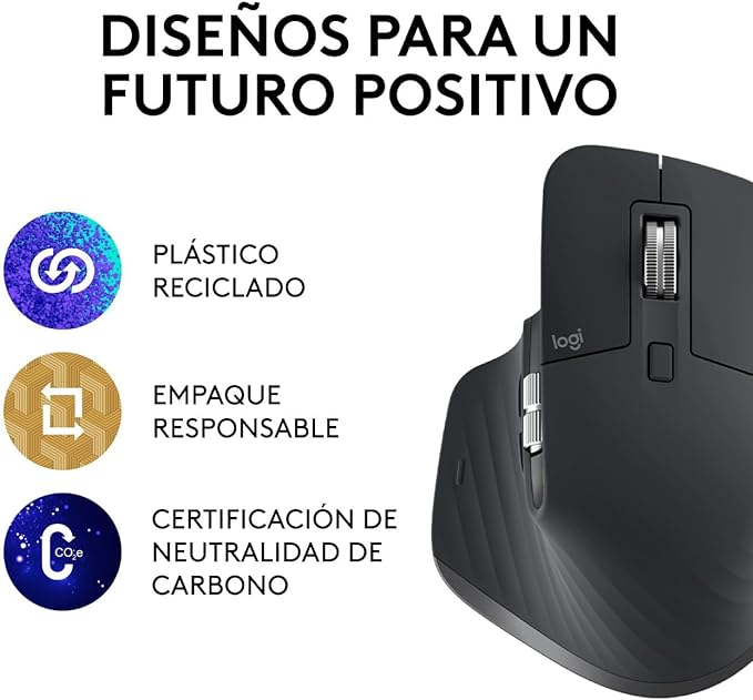 Logitech MX Master 3S Mouse Inalámbrico de Desempeño, Scrolling Ultra-rápido, 8K dpi, Seguimiento sobre Vidrio, Clics Silenciosos, USB-C, Bluetooth