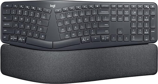 Logitech ERGO K860 Teclado ergonómico inalámbrico - Teclado dividido, reposamuñecas, escritura natural, tela resistente a las manchas, conectividad Bluetooth y USB, compatible con Windows/Mac