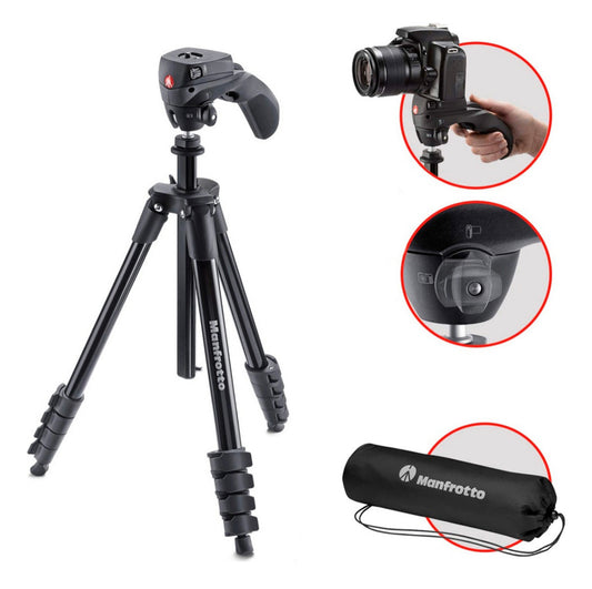 Manfrotto compact action smart tripod with joystick head and smartphone clamp